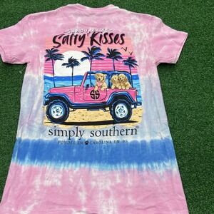 Simply Southern Sandy Paws & Salty Kisses Jeep Pups Tie Dye T-Shirt Womens Sm